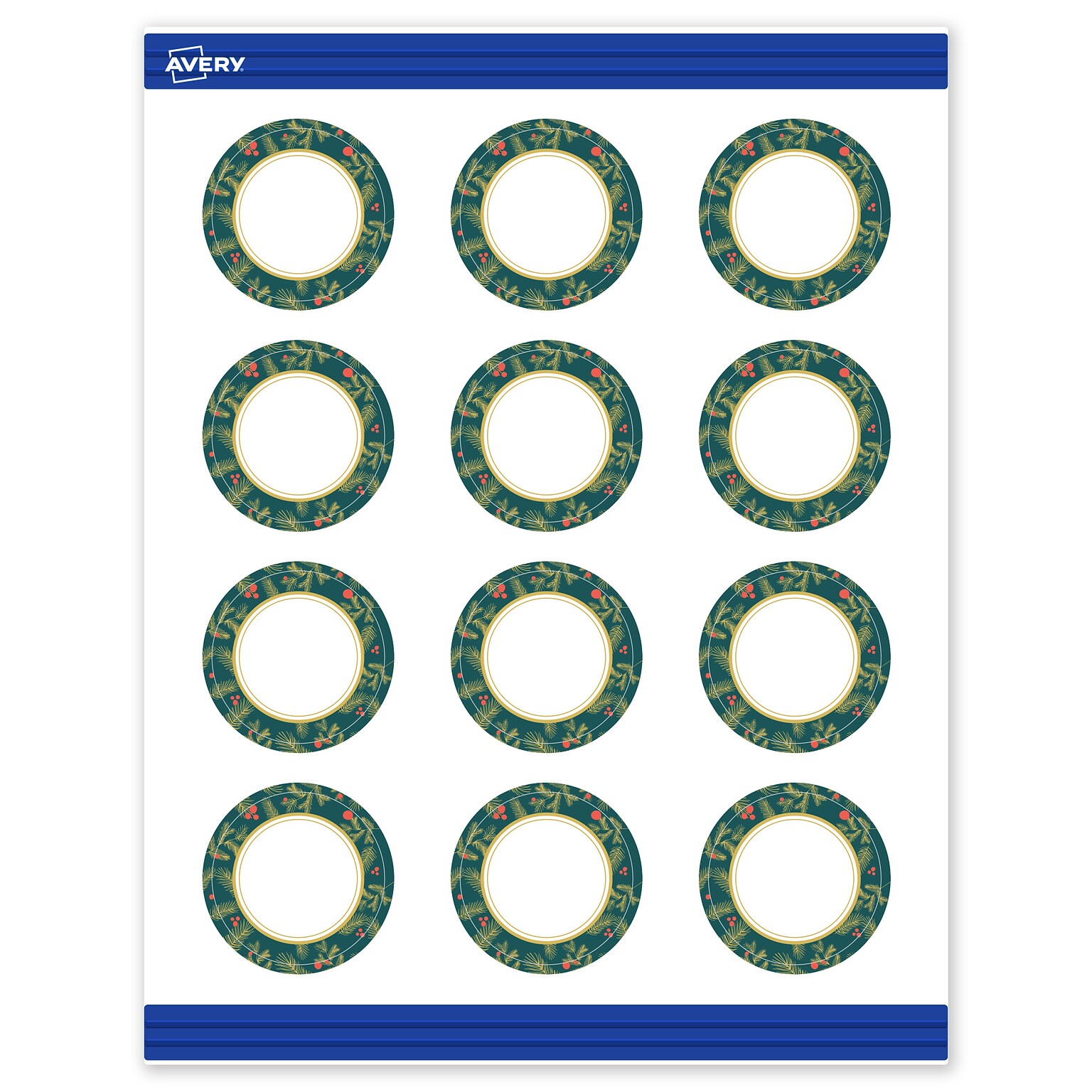 Avery Gold-Teal Berries Matte Blank Card, White, 120/Pack (S00-FF6)