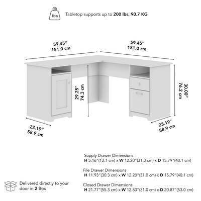 Bush Furniture Cabot 60"W Wood L-Shaped Computer Desk, Linen White Oak (WC31130K)