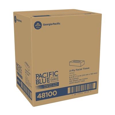 Pacific Blue Select Facial Tissue, 2-ply, 100 Tissues/Box, 30 Boxes/Carton (48100)