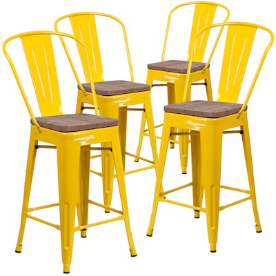 Flash Furniture Lily Contemporary Metal Vertical Back Counter Height Stool, Yellow, 4-Pieces/Pack (4CH3132024GBYLW)