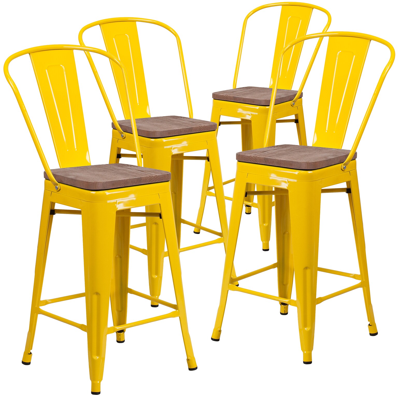 Flash Furniture Lily Contemporary Metal Vertical Back Counter Height Stool, Yellow, 4-Pieces/Pack (4CH3132024GBYLW)