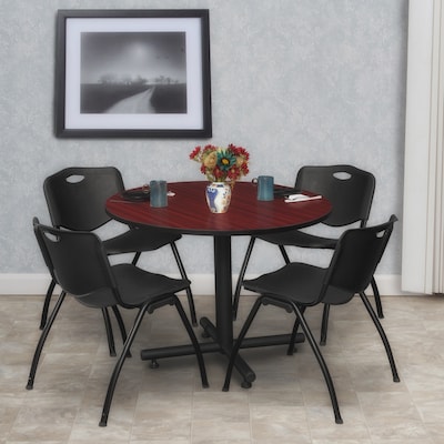 Regency 42-inch Round Laminate Mahogany Training Rooms Table With 4 M Stacker Chairs, Black (TKB42RNDMH47BK)