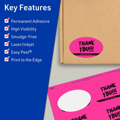 Avery Laser/Inkjet Oval Multipurpose Labels, 2" x 3-1/3", Neon Magenta, 320/Pack (94056)
