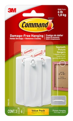 Command Sawtooth Picture Hanger, White, 3 Hangers (17042-ES)