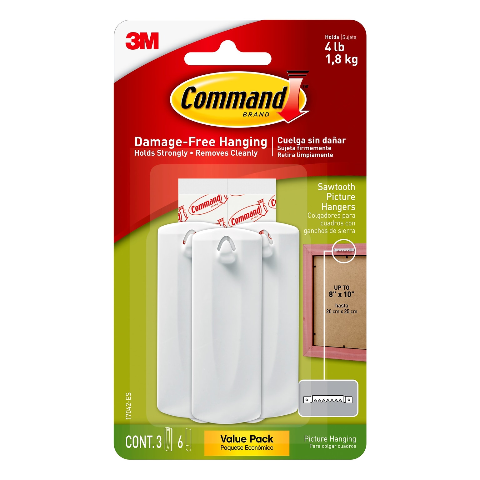 Command™ Sawtooth Picture Hanger, White, 3 Hangers (17042-ES)