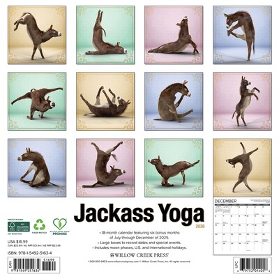 2026 Willow Creek Jackass Yoga 12 x 12 Monthly Wall Calendar (51634)