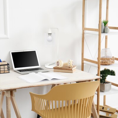Creekwood Home Vintage Vantage 18.8" Minimalist Industrial Curved Arm Desk Lamp, Feit LED Bulb, White (CWD-1013-WH-LB)