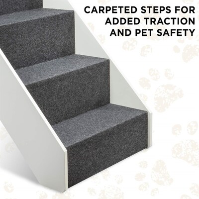 Arf Pets Foldable Wood Dog & Cat Stairs, 4 Levels Height Adjustment, White (APSTPSWH)