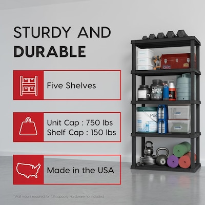 Iris 5-Shelf Plastic Shelving Unit, 73.4" x 35.9" x 17.9", Black (140103)