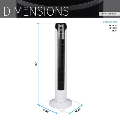 Techni Home Oscillating Tower Fan, 3 Speed, White/Black (RTA-36T-FAN)