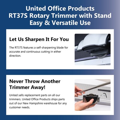 United Commercial 38" Rotary Paper Cutter with Stand and Catch Tray, Silver/Black (RT37S)