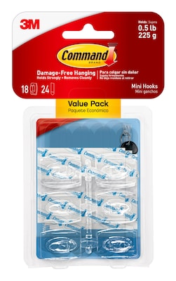 Command Damage Free Mini Hook, 0.5 lb, Clear, 18/Pack (17006CLR-18ES)