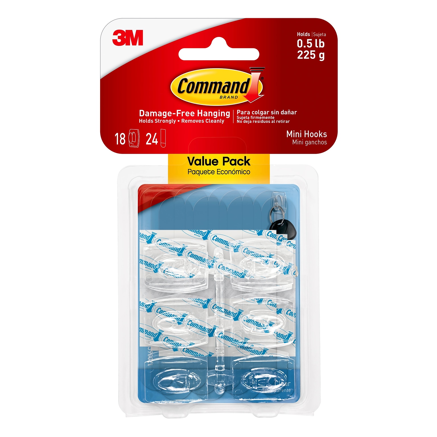 Command Damage Free Mini Hook, 0.5 lb, Clear, 18/Pack (17006CLR-18ES)