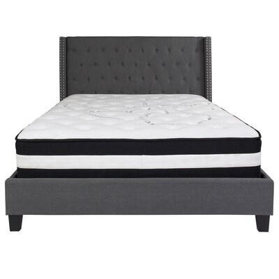 Flash Furniture Riverdale Tufted Upholstered Platform Bed in Dark Gray Fabric with Pocket Spring Mattress, Queen (HGBM47)