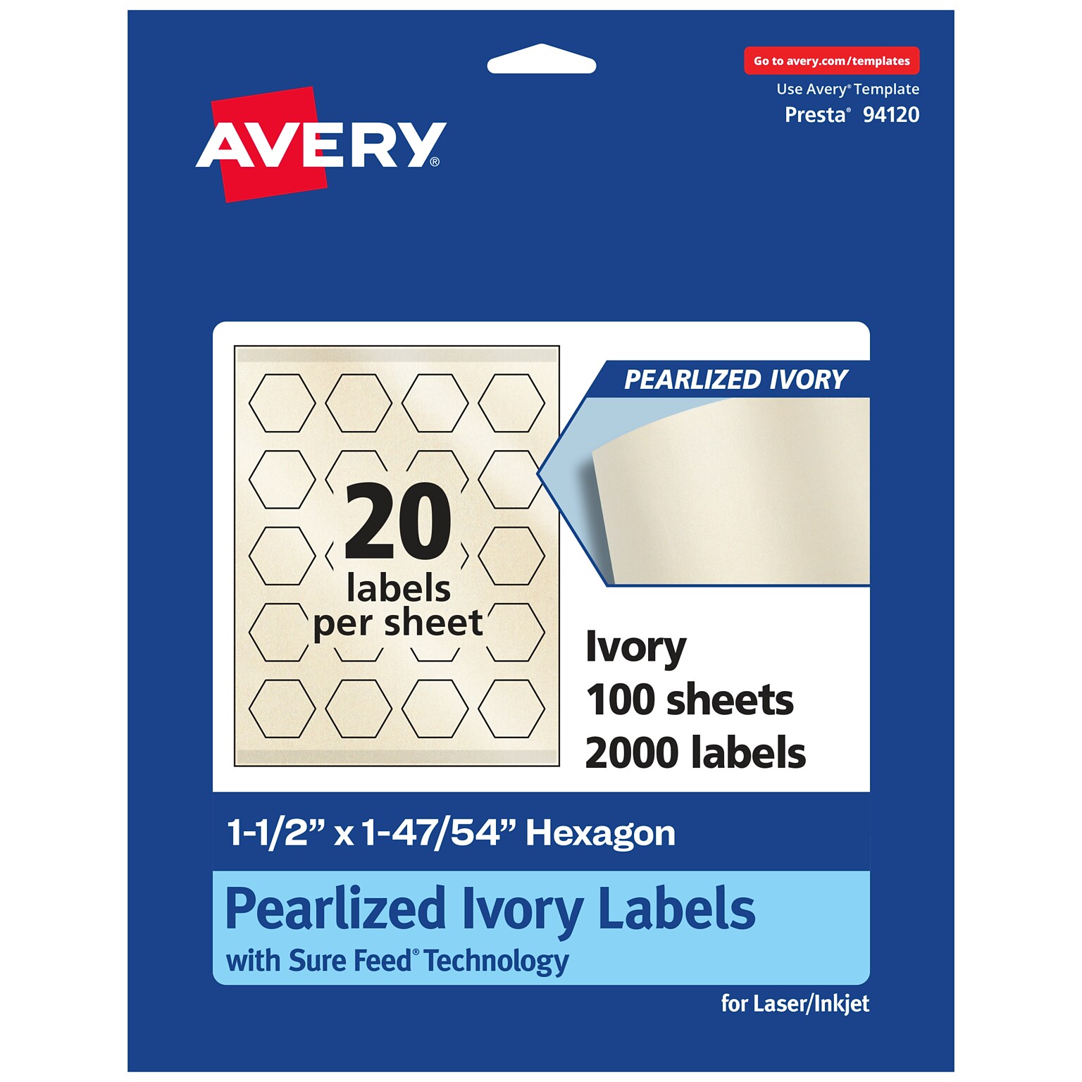 Avery Pearlized Ivory Decorative Edge Multipurpose Labels, 1-1/2 x 1-47/54, Ivory, 2000/Box (94120)