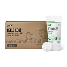 Perk™ Compostable Plastic Hot Cup Lid, 10/12/16 Oz., White, 500/Carton (PK56218CT)