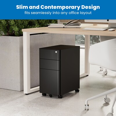 Mount-It! 3-Drawer Mobile File Cabinet, Letter/Legal Size, Lockable, 23.35H x 11.81W x 19.69D, Black (MI-944B)