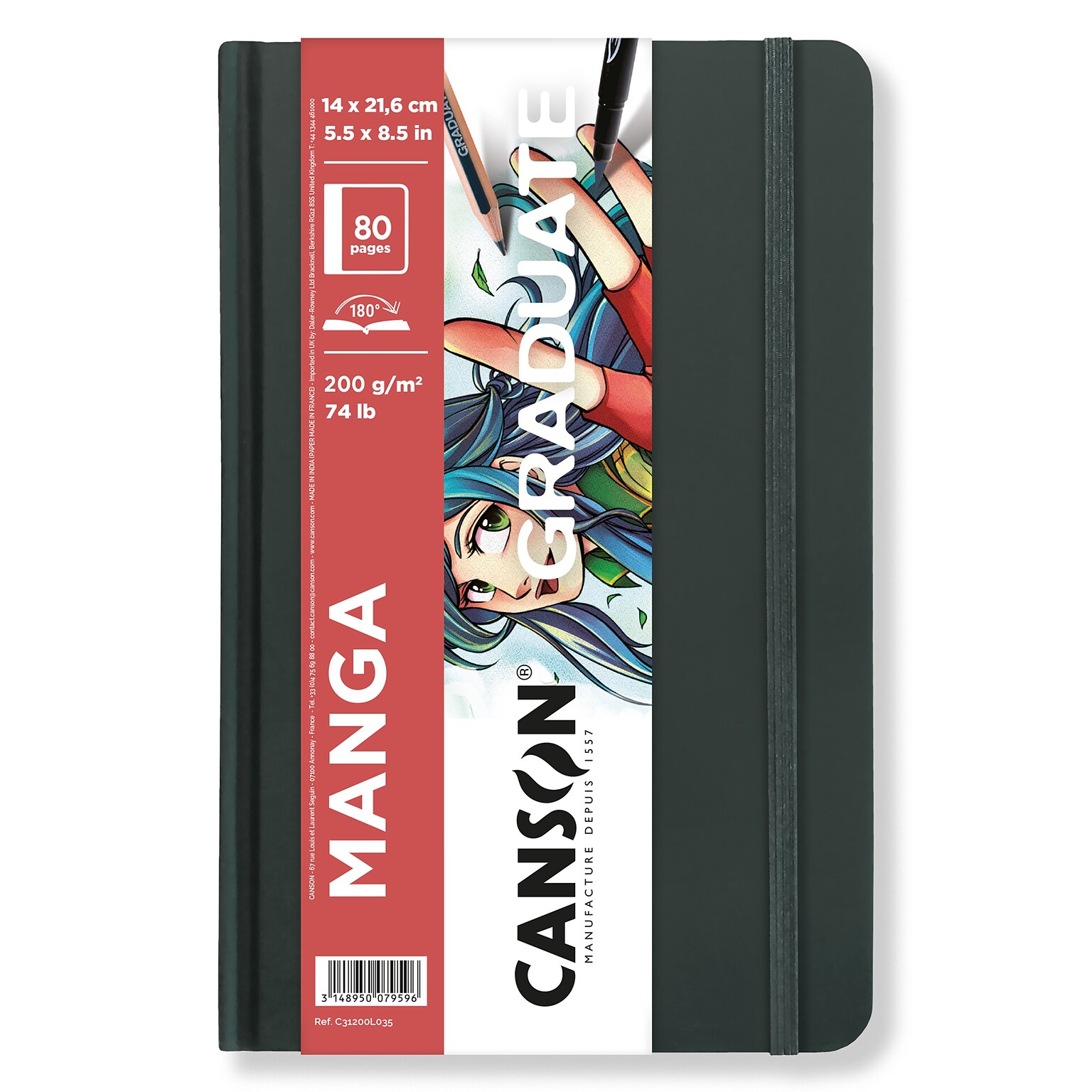 Canson Graduate 5.5 x 8.5 Hard Bound Manga Art Book, 10 Sheets/Book, 5/Bundle (MCX31200L035-5)