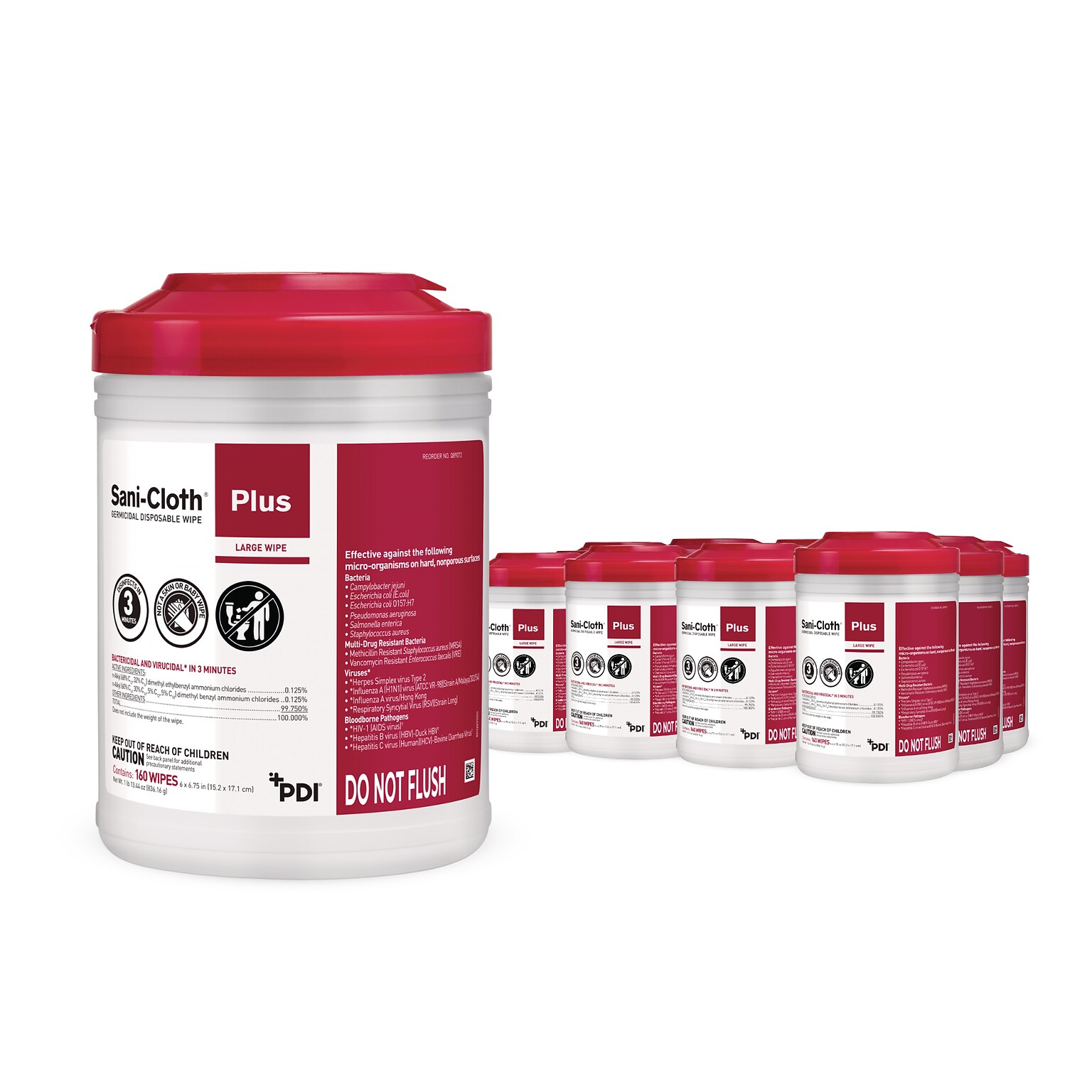 Sani-Cloth Plus Disinfecting Wipes, 160 Wipes/Canister, 12 Canisters/Carton (Q89072)