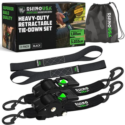 Rhino USA 2 x 10 Retractable Ratchet Straps - Black