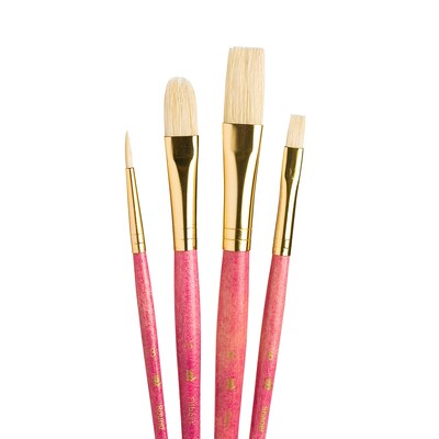 Princeton RealValue Mixed Media Natural Variety Brush Set, Assorted, Pink, 4 Per Set, 3 Sets (PBXPR9183-3)