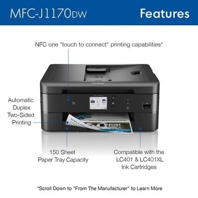 Brother MFCJ1170DW Wireless Color All-in-One Inkjet Printer (MFCJ1170DW), Refresh Subscription Eligible