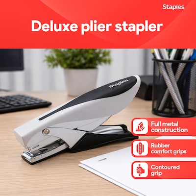 Staples Deluxe Heavy-Duty Handheld Stapling Pliers, 20-Sheet Capacity, Black/Gray (24546/17584)