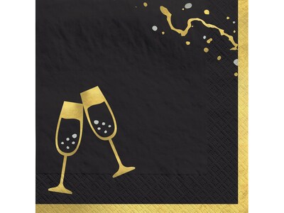 Amscan Hello NYE New Years Beverage Napkin, Black/Gold, 40/Pack, 3 Packs/Carton (702854)