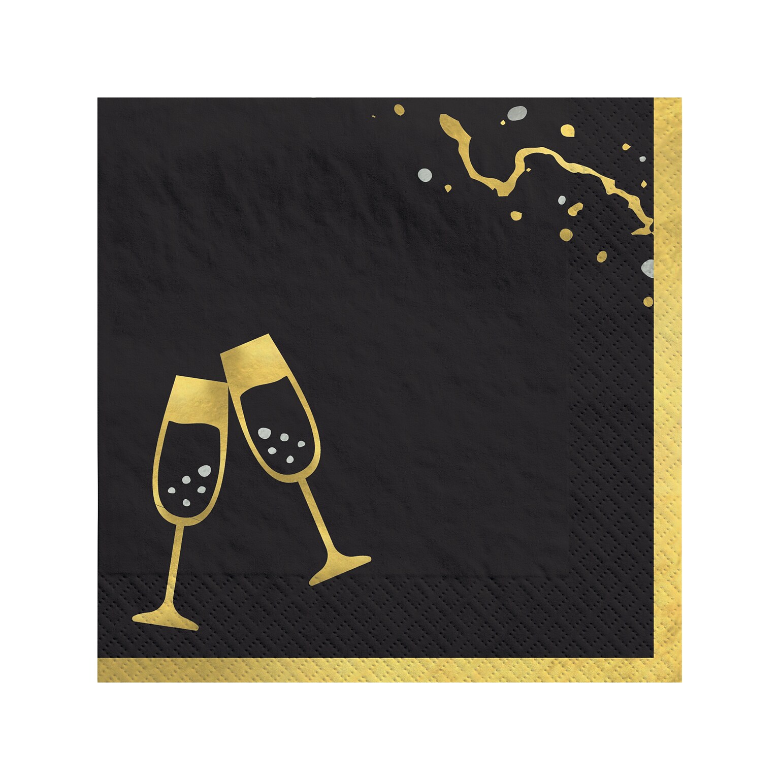 Amscan Hello NYE New Years Beverage Napkin, Black/Gold, 40/Pack, 3 Packs/Carton (702854)