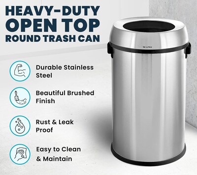 Alpine Industries Stainless Steel Recycling, Trash and Compost Station with Open Lid, 17 Gallon, 3/Pack (ALP470-65L-R-T-CO)