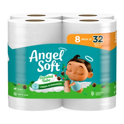 Angel Soft Mega Toilet Paper, Fresh Evergreen Scent, 2-ply, 8 Rolls/Pack (79461)