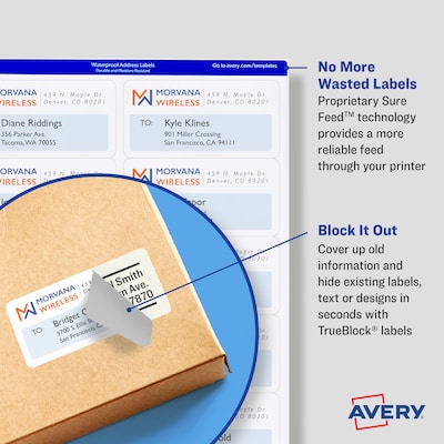 Avery TrueBlock Laser Shipping Labels, 2-1/2 x 4, White, 8 Labels/Sheet, 100 Sheets/Box, 800 Label