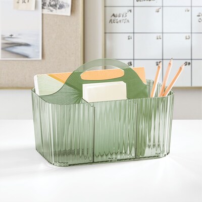 mDesign 4-Section Plastic Desktop Caddy Organizer with Handle, Plastic, Sage (26052)