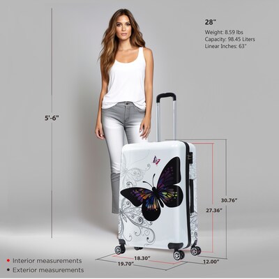 InUSA 28" Hardside Butterfly Suitcase, 4-Wheeled Spinner, TSA Checkpoint Friendly, Butterfly (IUAPC00L-BUT)