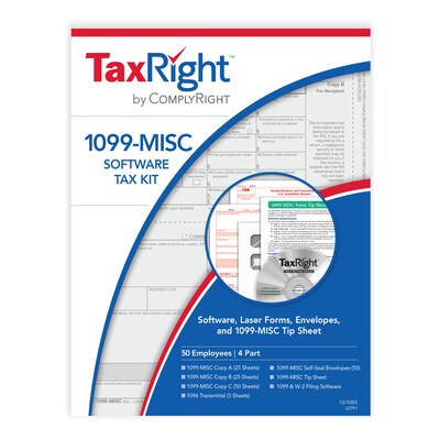 ComplyRight TaxRight 2023 1099-MISC Tax Form Kit with eFile Software & Envelopes, 4-Part, 50/Pack (S