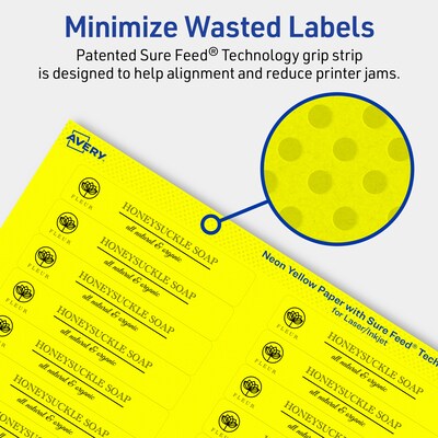 Avery Laser/Inkjet Multipurpose Rectangle Labels, 2/3" x 3-7/16", Neon Yellow, 300/Pack (94210)