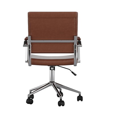 Martha Stewart Piper Faux Leather Swivel Office Chair, Saddle Brown/Polished Nickel (CH2209212BR)