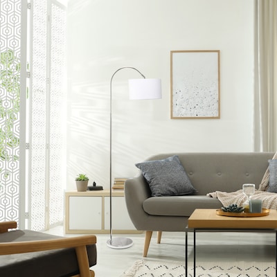 Creekwood Home Vista 66" Brushed Nickel Floor Lamp with Drum Shade, White (CWF-3006-WH-LB)
