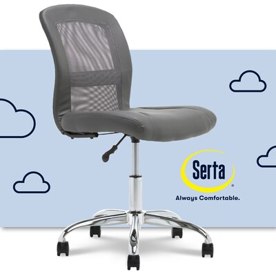 Serta Essentials Armless Ergonomic Bonded Leather/Mesh Swivel Task Chair, Gray (48740A)