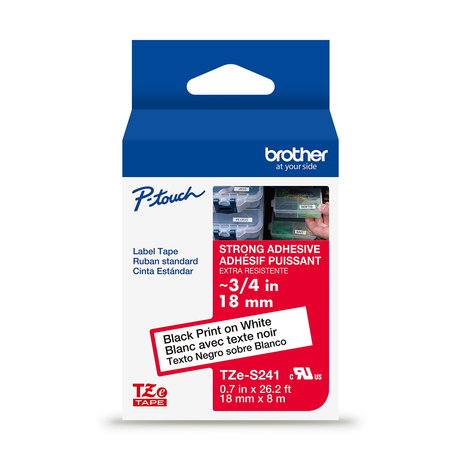 Brother P-touch Strong Adhesive Laminated Label Tape, 3/4 x 26.2, Black on White (TZES241)