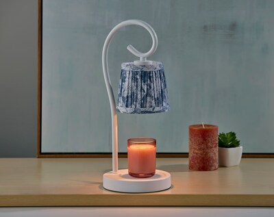 Simplee Adesso Perry Candlewarmer 14.5" Halogen Table Lamp, White/Blue Floral (SL1194-02)