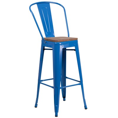 Flash Furniture Lily Contemporary Metal Vertical Back Barstool, Blue, 4-Pieces/Pack (4CH3132030GBBLW)
