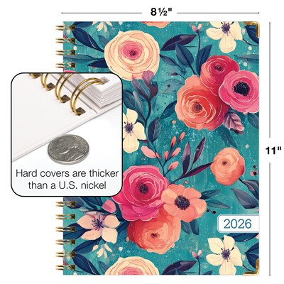 2026 Global Printed Products 8.5" x 11" Weekly & Monthly Planner, Paperboard Cover, Teal Floral (FSHN-CY26-8511-17)