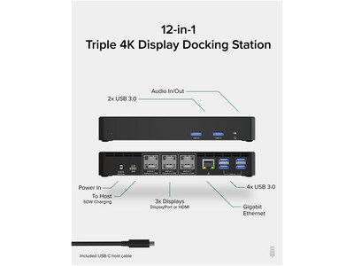 Plugable USB-C Triple 4K HDMI and DisplayPort Display Docking Station  (UD-6950PDZ)