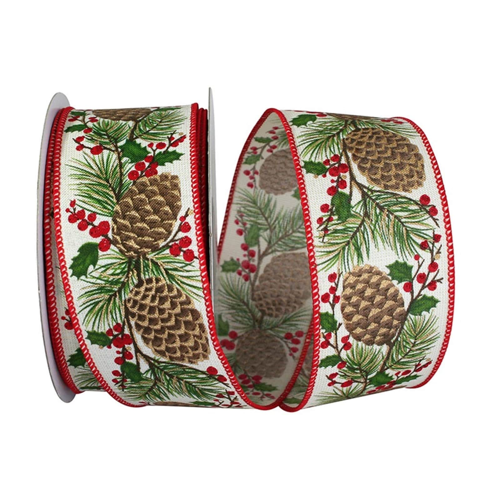 JAM Paper Ribbon, Ivory w/Pinecones (52640348543)