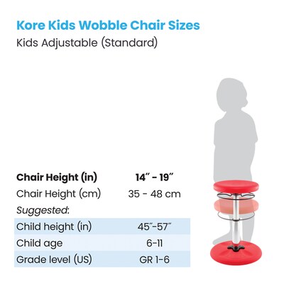 Kore Design Kids Adjustable Standard Wobble Chair 14" to 19", Red (KD-3100)