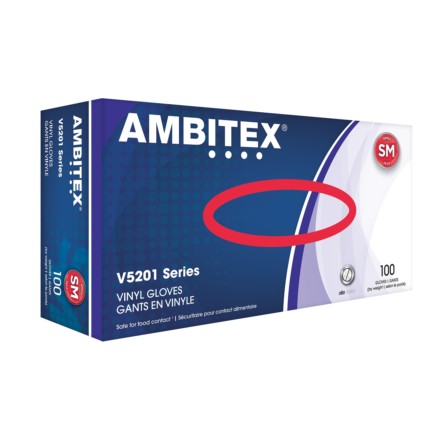 Ambitex V5201 Series Latex Free Clear Vinyl Gloves, Small, 100/Box, 10 Boxes/CT (VSM5201)