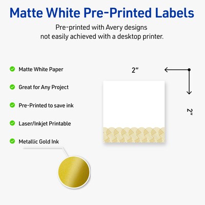 Avery Laser/Inkjet Square Multipurpose Labels, 2 x 2, White, 120/Pack (S00EWR)