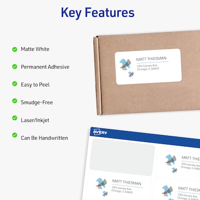 Avery Sure Feed Laser/Inkjet Shipping Labels, 2 x 4, White, 10 Labels/Sheet, 2,500 Labels/Box (95945)