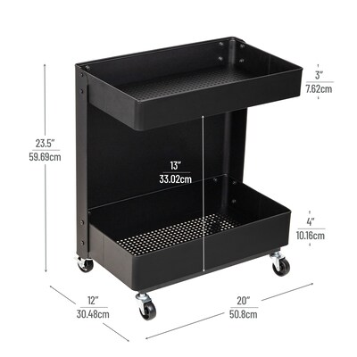 Mind Reader 2-Shelf Metal Mobile Utility Cart with Lockable Wheels, Black (UDCART-BLK)